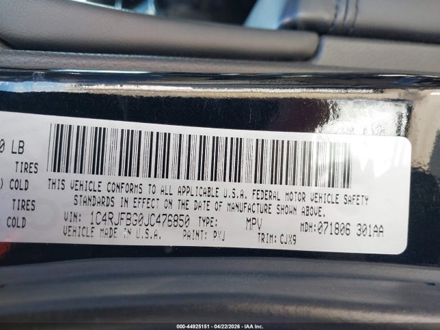 44925151 :رقم المزاد ، 1C4RJFBG0JC476850 vin ، 2018 Jeep Grand Cherokee Limited 4x4 مزاد بيع