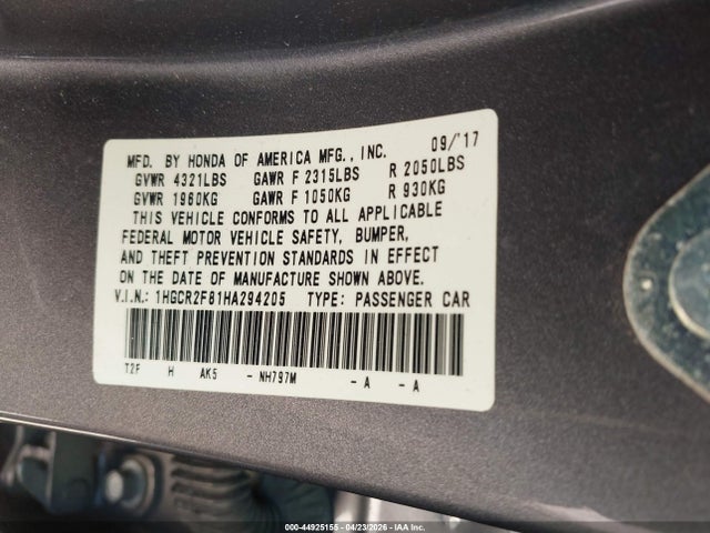 Продажа на аукционе авто 2017 Honda Accord Ex-l, vin: 1HGCR2F81HA294205, номер лота: 44925155