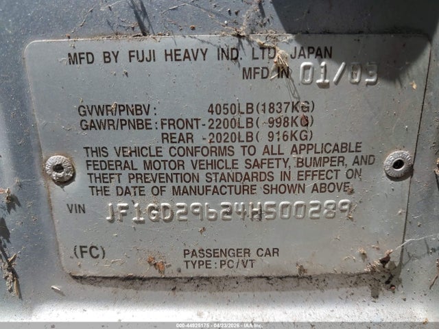 Aukcja sprzedaży 2004 Subaru Impreza Wrx, vin: JF1GD29624H500289, numer aukcji: 44925175