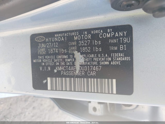 Aukcja sprzedaży 2013 Hyundai Accent Gls, vin: KMHCT4AE9DU317467, numer aukcji: 44925228
