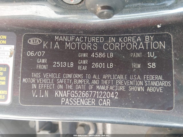 Продажа на аукционе авто 2007 Kia Rondo Ex V6, vin: KNAFG526677122042, номер лота: 44925261