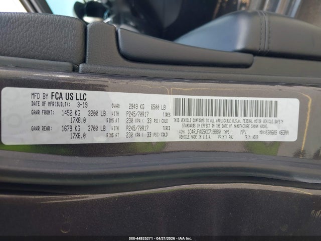44925271 :رقم المزاد ، 1C4RJFAG5KC719880 vin ، 2019 Jeep Grand Cherokee Laredo E 4x4 مزاد بيع