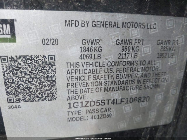 2020 Chevrolet Malibu Fwd Lt მანქანა იყიდება აუქციონზე, vin: 1G1ZD5ST4LF106820, აუქციონის ნომერი: 44925273