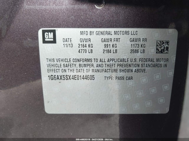 Aukcja sprzedaży 2014 Cadillac Cts Luxury, vin: 1G6AX5SX4E0144605, numer aukcji: 44925319