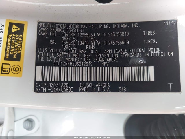 Продажа на аукционе авто 2018 Toyota Highlander Limited Platinum, vin: 5TDYZRFH2JS242619, номер лота: 44925323