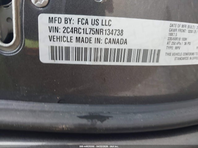 2022 Chrysler Pacifica Hybrid Touring L მანქანა იყიდება აუქციონზე, vin: 2C4RC1L75NR134738, აუქციონის ნომერი: 44925350