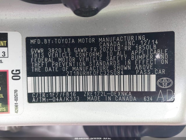 Toyota COROLLA LE 2015 2T1BURHE0FC325084 Image 9