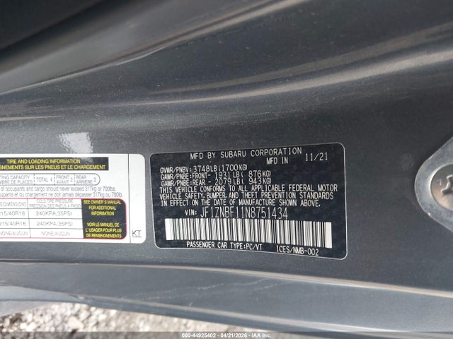 Aukcja sprzedaży 2022 Toyota Gr86 Premium, vin: JF1ZNBF11N8751434, numer aukcji: 44925402