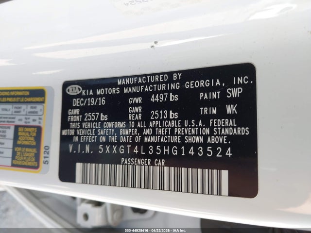 KIA Optima Lx 2017 5XXGT4L35HG143524 Image 9