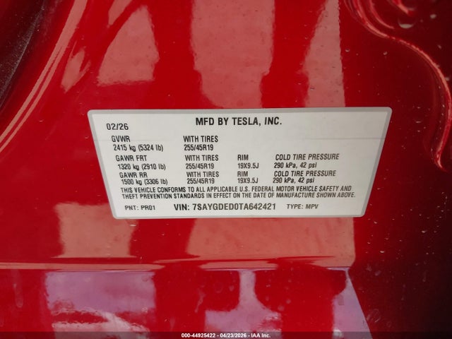 7SAYGDED0TA642421 Tesla Model Y Premium Rear-wheel Drive/standard Rear-wheel Drive