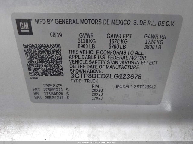 3GTP8DED2LG123678 GMC Sierra 1500 2wd Short Box Slt