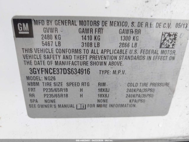 Продаж на аукціоні авто 2013 Cadillac Srx Luxury Collection, vin: 3GYFNCE37DS634916, номер лоту: 44925451