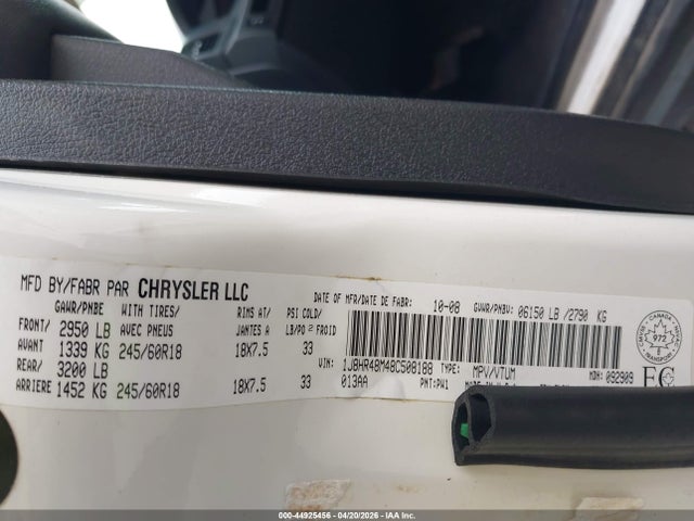 44925456 :رقم المزاد ، 1J8HR48M48C508188 vin ، 2008 Jeep Grand Cherokee Laredo مزاد بيع