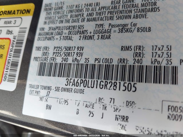 Ford Fusion Hybrid Se 2016 3FA6P0LU1GR281505 Image 9