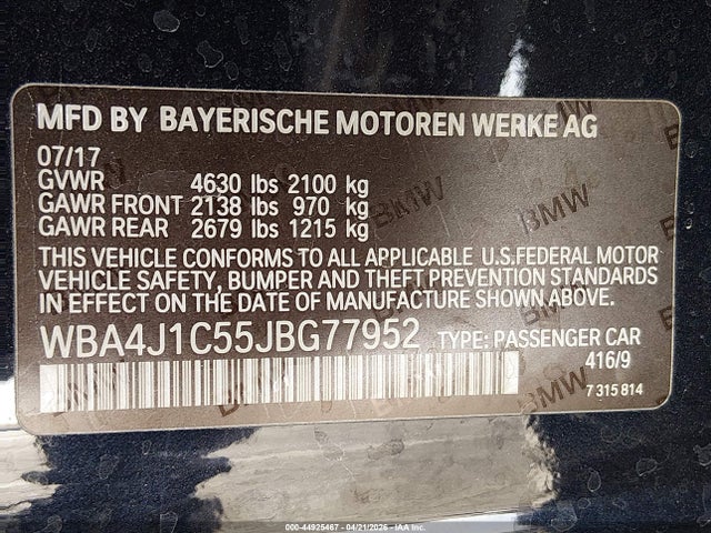WBA4J1C55JBG77952 BMW 430i Gran Coupe