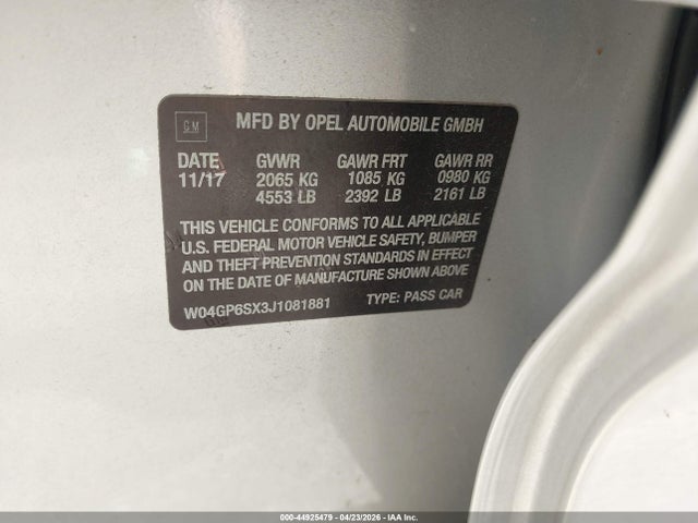 44925479 :رقم المزاد ، W04GP6SX3J1081881 vin ، 2018 Buick Regal Sportback Essence مزاد بيع