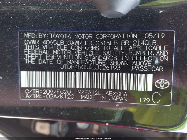 Aukcja sprzedaży 2020 Toyota Corolla Se, vin: JTDP4RCE4LJ026193, numer aukcji: 44925484