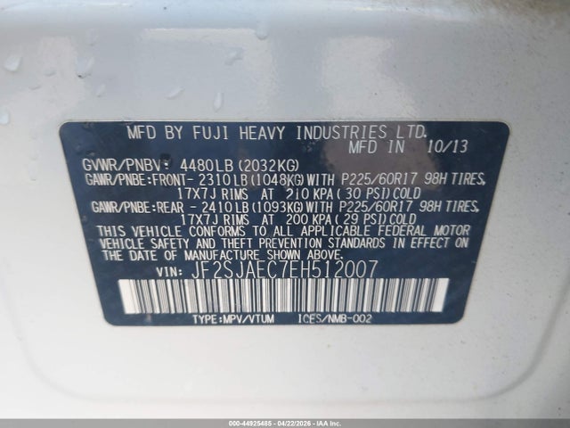 Aukcja sprzedaży 2014 Subaru Forester 2.5i Premium, vin: JF2SJAEC7EH512007, numer aukcji: 44925485