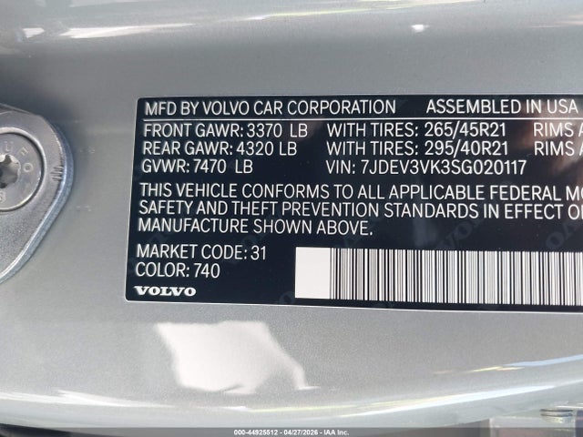 Volvo Ex90 Plus 2025 7JDEV3VK3SG020117 Image 9