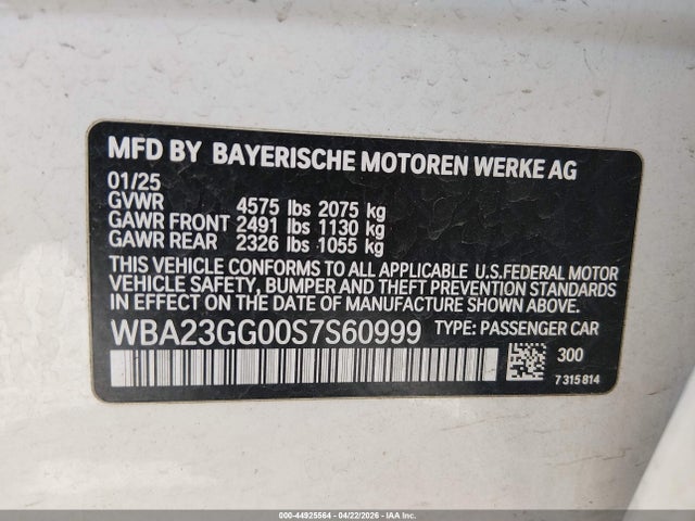 44925564 :رقم المزاد ، WBA23GG00S7S60999 vin ، 2025 Bmw 228 Gran Coupe Xdrive مزاد بيع