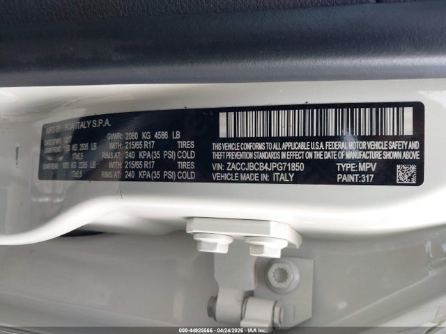 Продаж на аукціоні авто 2018 Jeep Renegade Trailhawk 4x4, vin: ZACCJBCB4JPG71850, номер лоту: 44925566