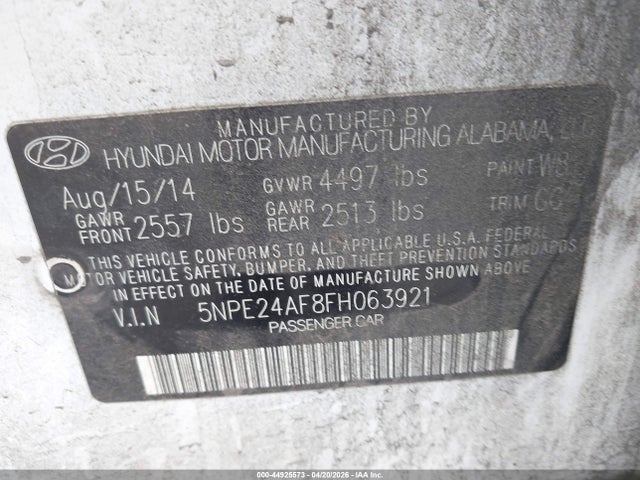 5NPE24AF8FH063921 Hyundai SONATA SE