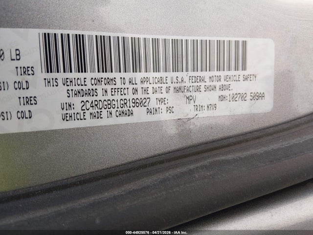 Продажа на аукционе авто 2016 Dodge Grand Caravan Se Plus, vin: 2C4RDGBG1GR196027, номер лота: 44925576