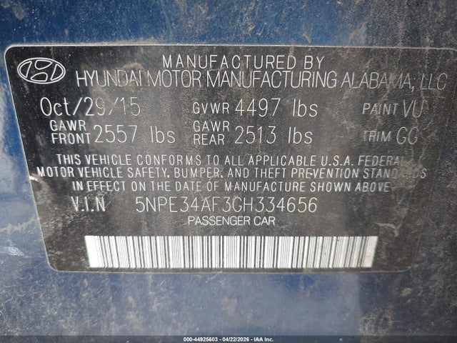 Hyundai Sonata Limited 2016 5NPE34AF3GH334656 Image 9