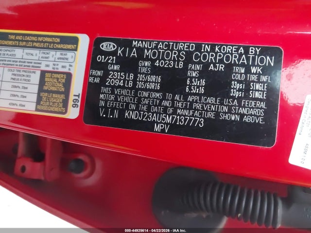 Aukcja sprzedaży 2021 Kia Soul Lx, vin: KNDJ23AU5M7137773, numer aukcji: 44925614