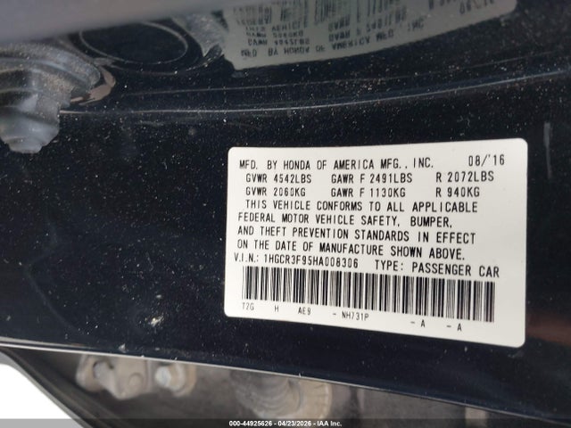 Aukcja sprzedaży 2017 Honda Accord Touring V6, vin: 1HGCR3F95HA008306, numer aukcji: 44925626