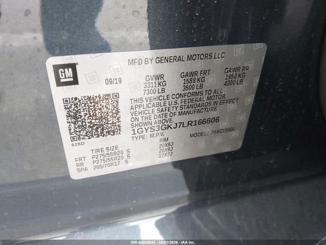 44925635 :رقم المزاد ، 1GYS3GKJ7LR166606 vin ، 2020 Cadillac Escalade Esv 2wd مزاد بيع