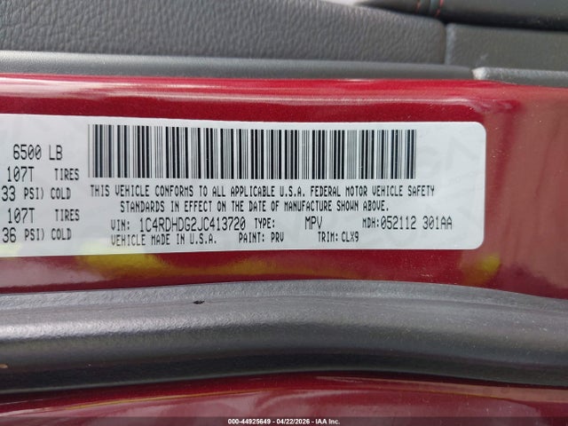 Auction sale of the 2018 Dodge Durango Gt Rwd, vin: 1C4RDHDG2JC413720, lot number: 44925649