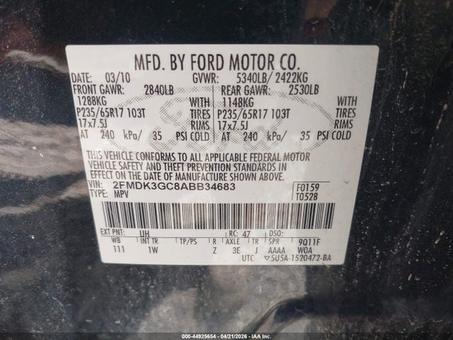 Aukcja sprzedaży 2010 Ford Edge Se, vin: 2FMDK3GC8ABB34683, numer aukcji: 44925654