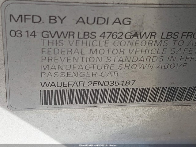 Продажа на аукционе авто 2014 Audi A4 2.0t Premium, vin: WAUEFAFL2EN035187, номер лота: 44925680