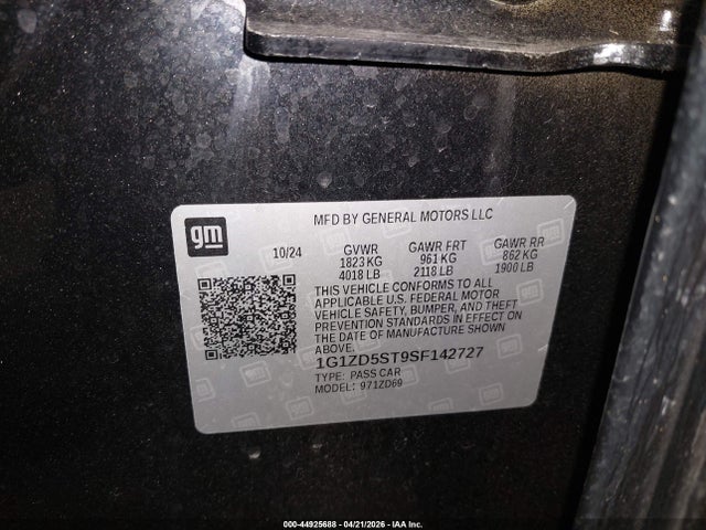 Продаж на аукціоні авто 2025 Chevrolet Malibu Fwd 1lt, vin: 1G1ZD5ST9SF142727, номер лоту: 44925688