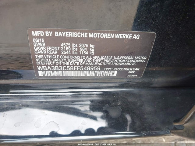 Aukcja sprzedaży 2015 Bmw 328i Xdrive, vin: WBA3B3C58FF548959, numer aukcji: 44925699