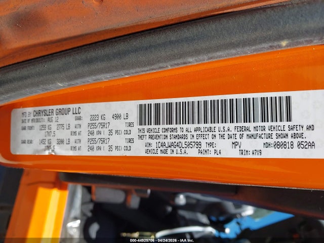 Aukcja sprzedaży 2013 Jeep Wrangler Sport, vin: 1C4AJWAG4DL505799, numer aukcji: 44925706