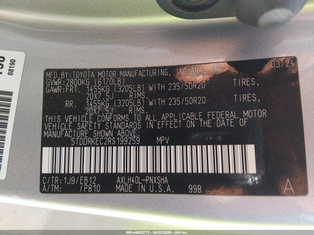 Toyota Sienna Xse 2024 5TDDRKEC2RS199259 Image 9