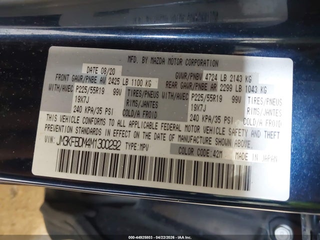 Продажа на аукционе авто 2021 Mazda Cx-5 Grand Touring, vin: JM3KFBDM4M1300292, номер лота: 44925803