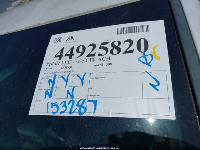 Aukcja sprzedaży 2010 Dodge Ram 1500 St, vin: 1D7RB1GK3AS238659, numer aukcji: 44925820