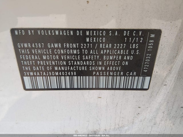 Продаж на аукціоні авто 2013 Volkswagen Jetta Gli, vin: 3VW4A7AJ9DM402498, номер лоту: 44925822