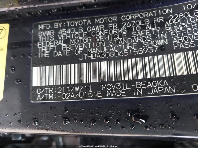 Продаж на аукціоні авто 2006 Lexus Es 330, vin: JTHBA30G065155937, номер лоту: 44925831