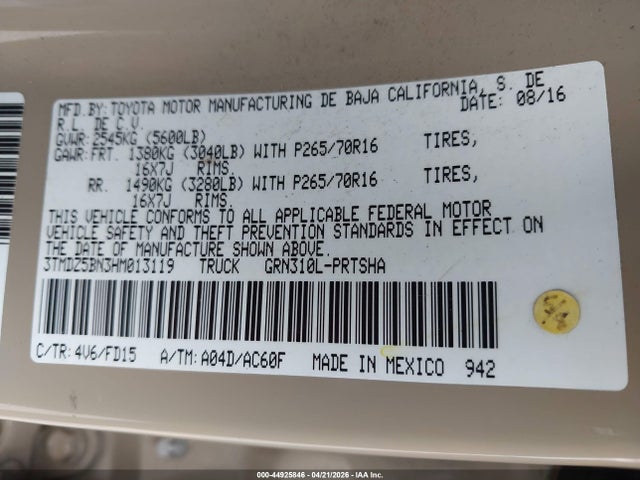 3TMDZ5BN3HM013119 Toyota Tacoma Trd Off Road