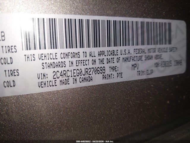 Auction sale of the 2018 Chrysler Pacifica Touring L Plus, vin: 2C4RC1EG0JR270699, lot number: 44925852