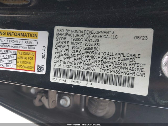 Honda ACCORD EX 2023 1HGCY1F38PA056688 Image 9