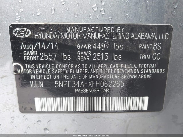 5NPE34AFXFH062265 Hyundai Sonata Limited