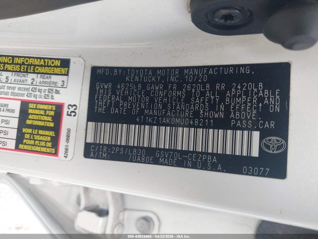 4T1KZ1AK0MU048211 Toyota Camry Xse V6