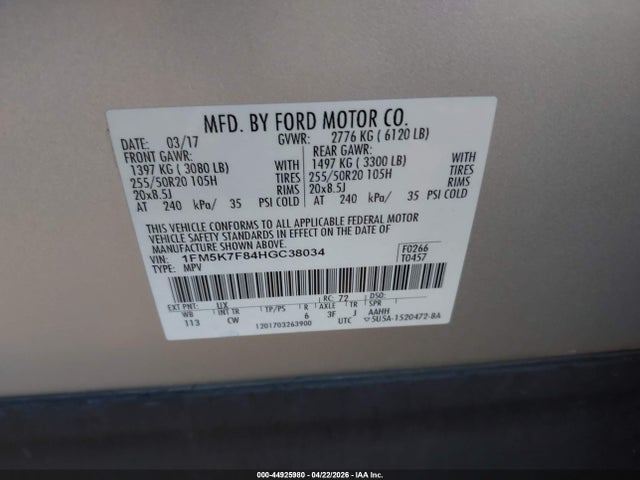 1FM5K7F84HGC38034 Ford Explorer Limited