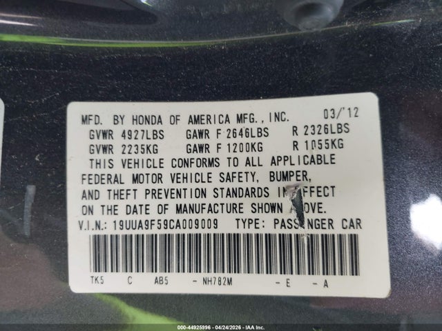 Продажа на аукционе авто 2012 Acura Tl 3.7, vin: 19UUA9F59CA009009, номер лота: 44925996