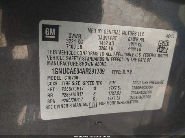 Продажа на аукционе авто 2010 Chevrolet Tahoe Ls, vin: 1GNUCAE04AR291789, номер лота: 44926005